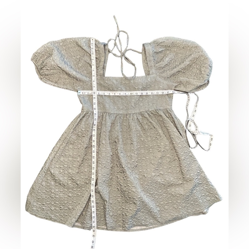 Sage Textured Babydoll Dress Puff Sleeve Square Neck Cottagecore Romantic NWT L - Picture 5 of 10